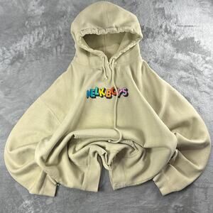 Full Send Nelk Boys Beige Rainbow Logo Embroidered Pullover Hoodie Size XL
